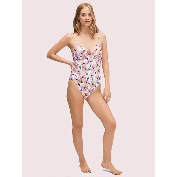 Kate Spade Floral One Piece Swimsuit Wallflower White XS New - Picture 11 of 13